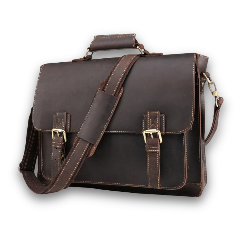 PrestigeCuir – Mallette rétro en cuir véritable pour homme, sacoche d’affaires 17 pouces